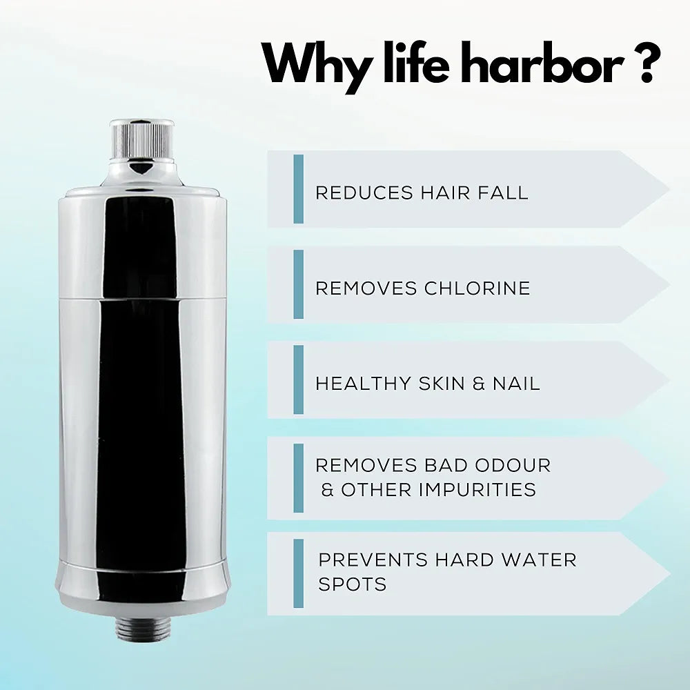 Life Harbor 15-stage Shower And Tap Water Softener For Bathroom | Filter For Hard Water And Chlorine | With Adapters | Shower Filter For Hard Water Gives Healthy Skin, Hair & Nails